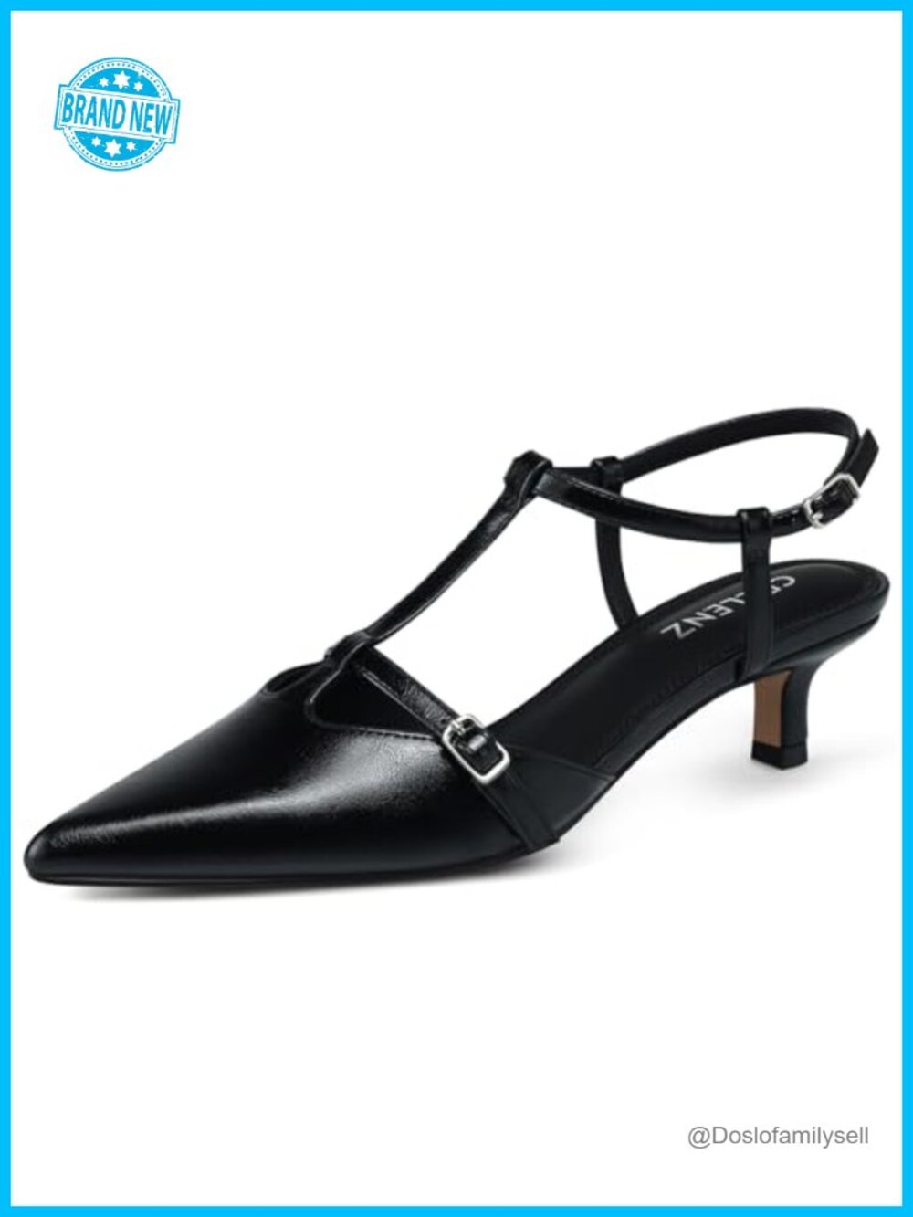 Women's Kitten Heel Pumps Faux Leather Slingback Ankle Strap Office Dress Shoes